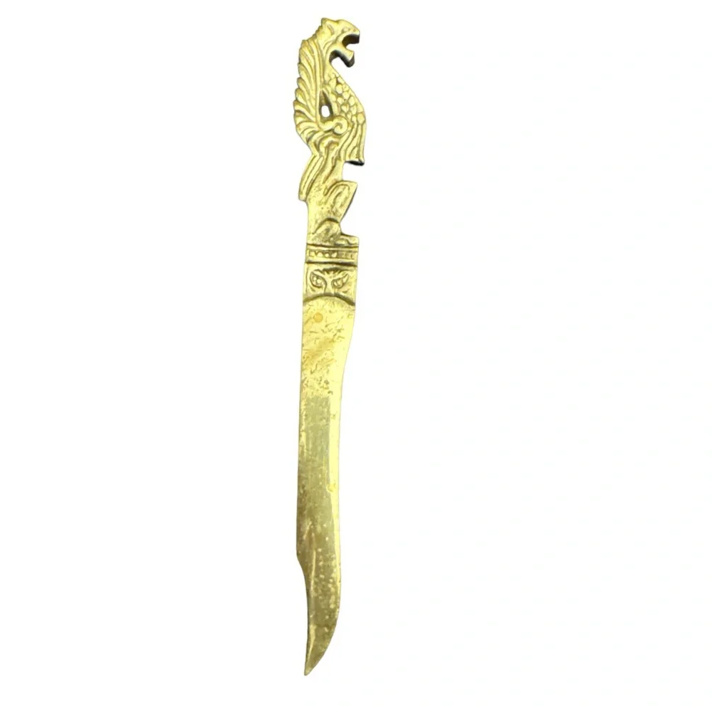 Vintage Brass Winged Dragon Dagger Letter Opener Marked Japan